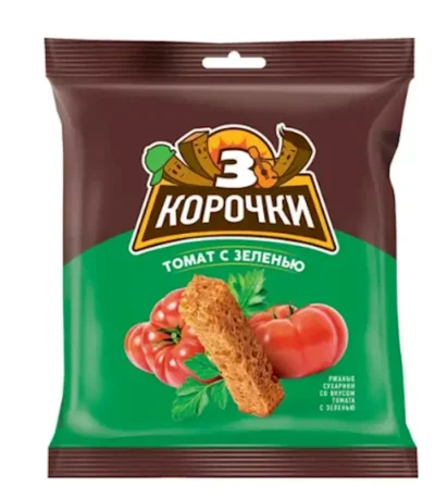 3 KOROCHKI Wheat Rye Rusks ""Sukhariki"" Tomatoes&Herbs 100g*25(C182)