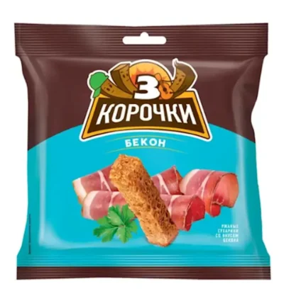 3 KOROCHKI Wheat Rye Rusks ""Sukhariki"" Bacon 100g*25(180)