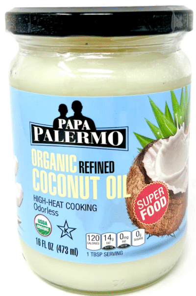 PALERMO Organic Refined Coconut Oil (100%) (Kosher) 16oz/473ml*6